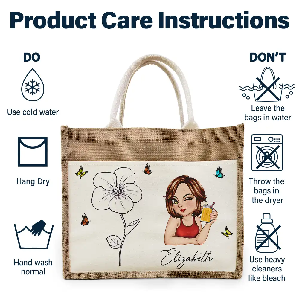 Line Wild Flower Cartoon Woman - Personalized Jute Tote Bag - Image 6