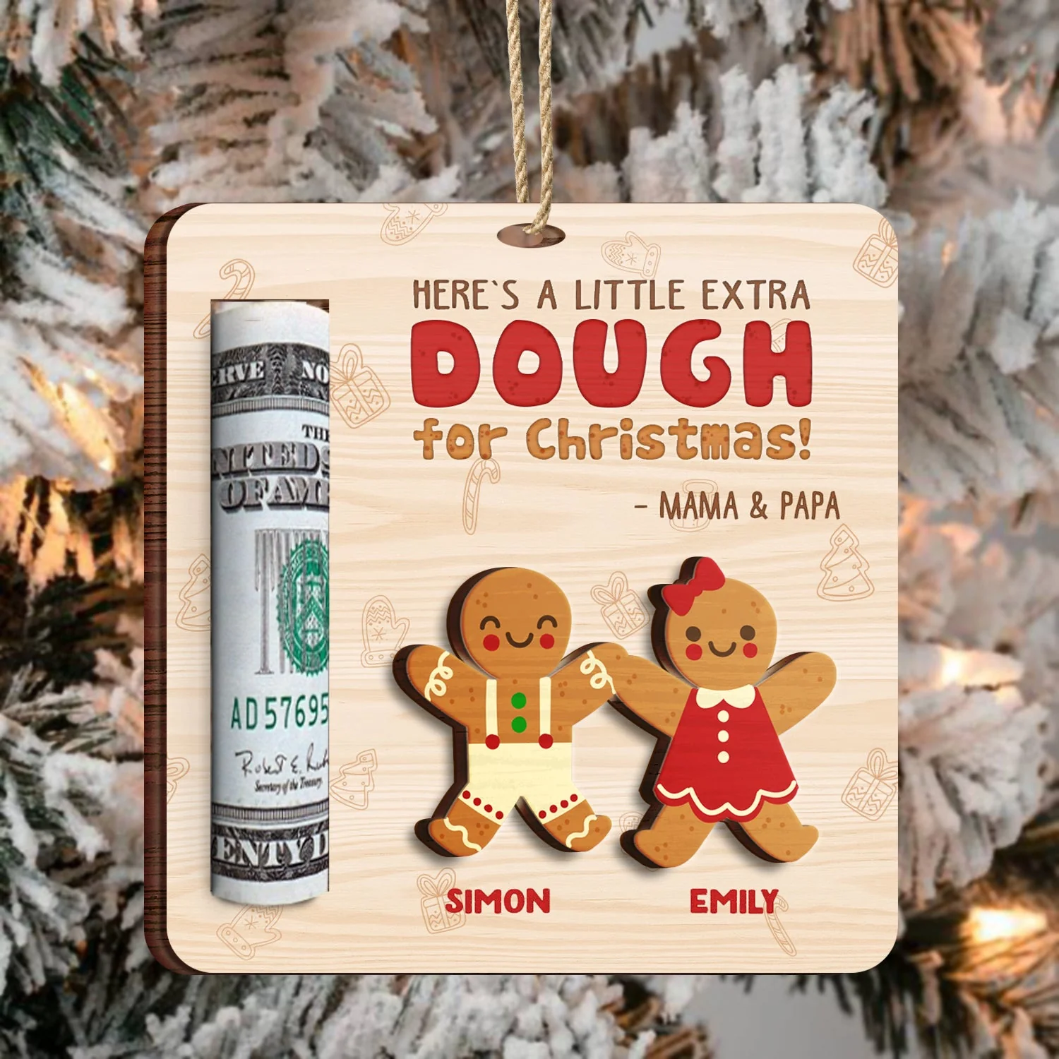 Little Extra Dough - Christmas Gift For Kids - Personalized 2-Layered Wooden Ornament, Money Holder Ornament - Image 3