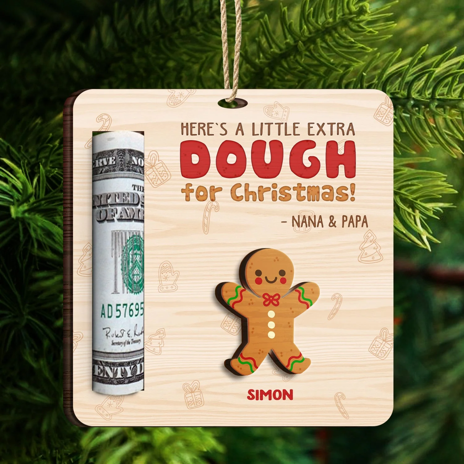 Little Extra Dough - Christmas Gift For Kids - Personalized 2-Layered Wooden Ornament, Money Holder Ornament - Image 4
