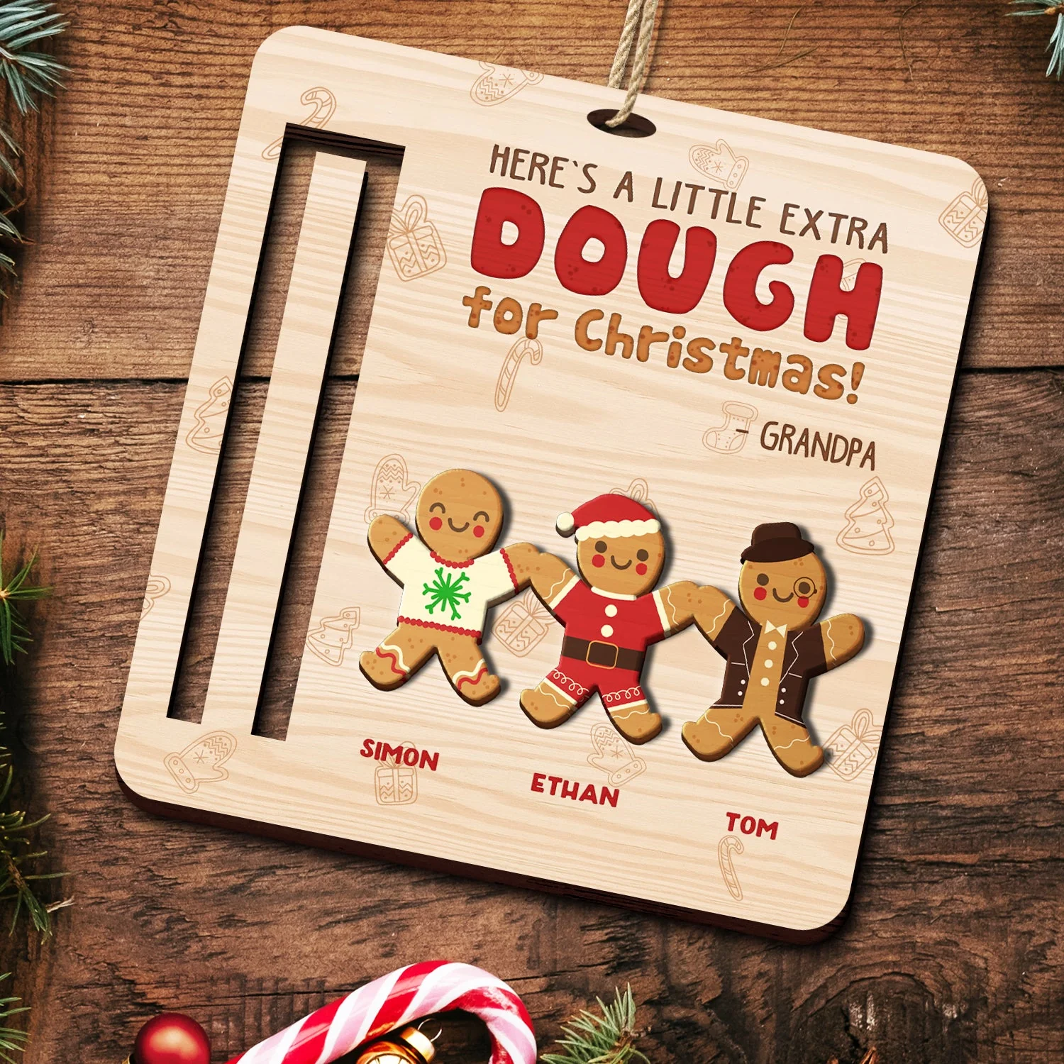 Little Extra Dough - Christmas Gift For Kids - Personalized 2-Layered Wooden Ornament, Money Holder Ornament - Image 5
