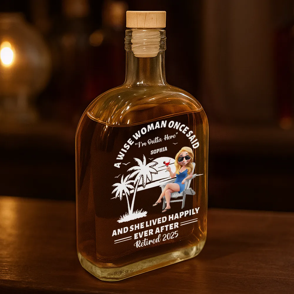 Lived Happily Ever Retired - Personalized Whiskey Bottle - Image 3
