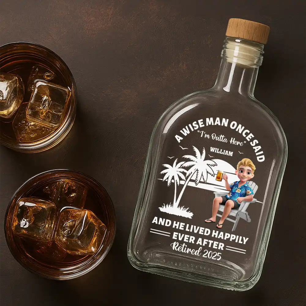Lived Happily Ever Retired - Personalized Whiskey Bottle - Image 4