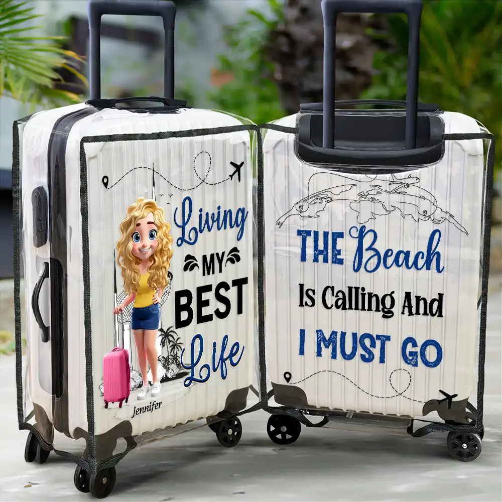 Living My Best Life 3D Effect - Personalized Clear Luggage Cover - Image 2