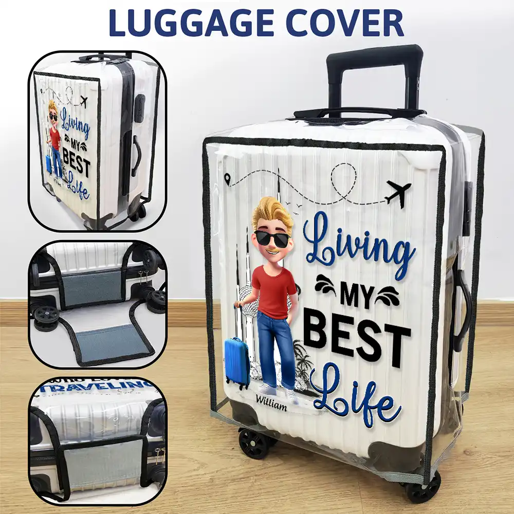 Living My Best Life 3D Effect - Personalized Clear Luggage Cover - Image 3