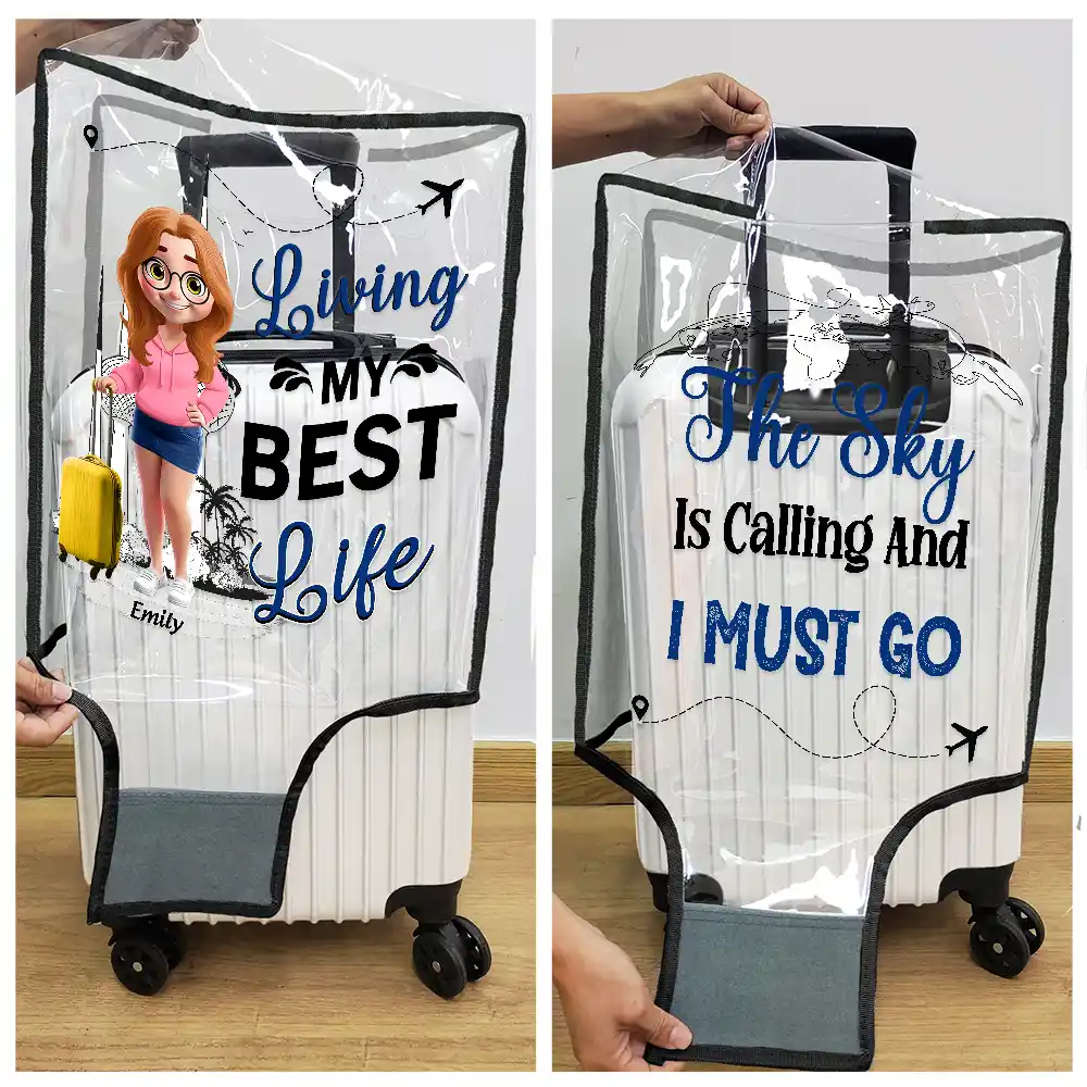 Living My Best Life 3D Effect - Personalized Clear Luggage Cover - Image 5
