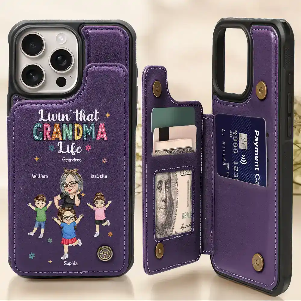 Living That Grandma Life - Personalized Leather Flip Wallet Phone Case
