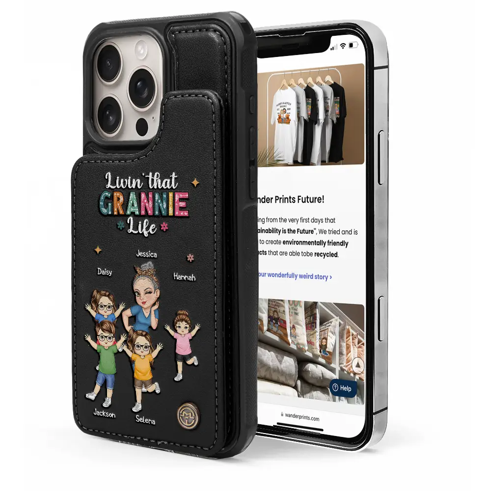 Living That Grandma Life - Personalized Leather Flip Wallet Phone Case - Image 5