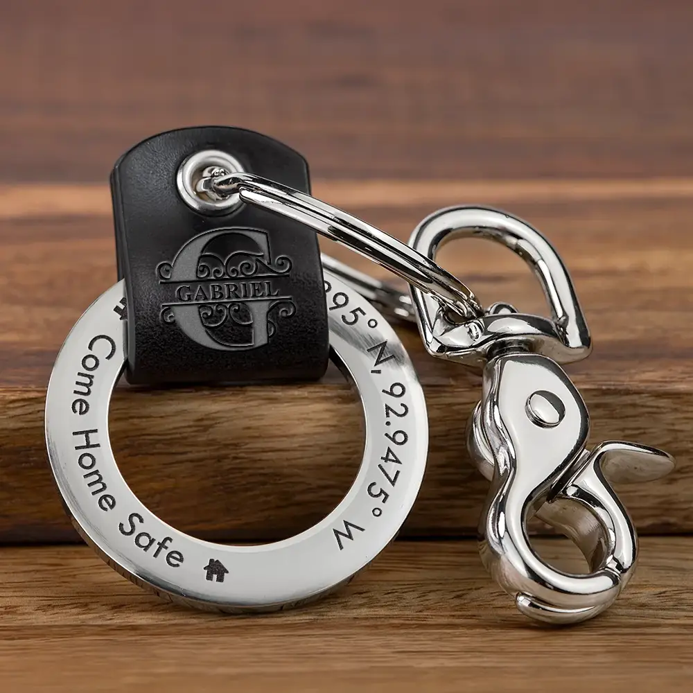 Location Coordinates Always Come Home - Personalized Leather Coordinates Keychain - Image 3