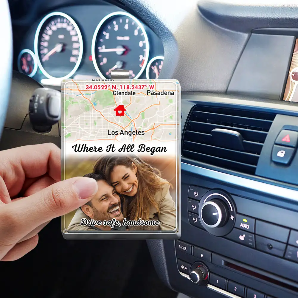 Location Coordinates Custom Photo Where Life Begins And Love Never Ends - Personalized Custom Shaped Acrylic Car Visor Clip - Image 3