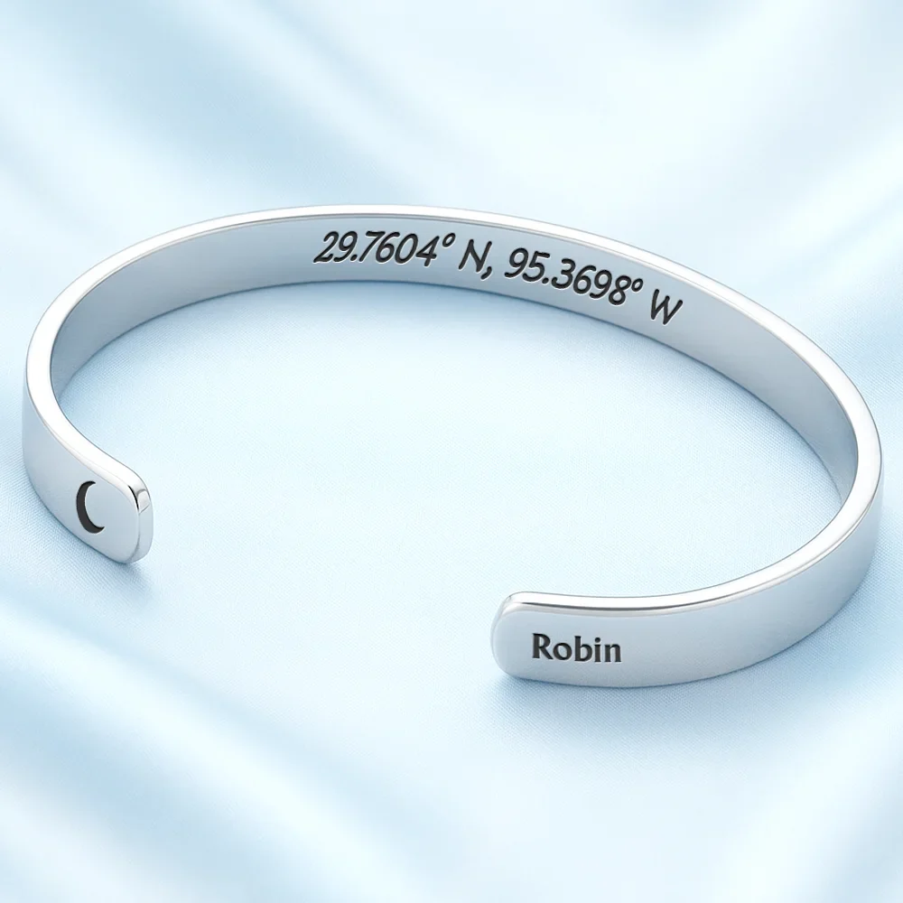 Location Coordinates I Own This Place - Personalized Bangle Bracelet Cuff - Image 2