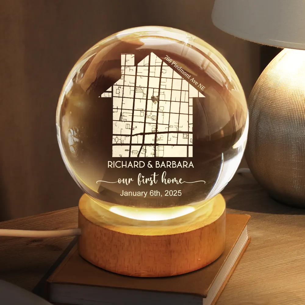 Location Map First Time Home - Personalized Crystal Globe Lamp - Image 2