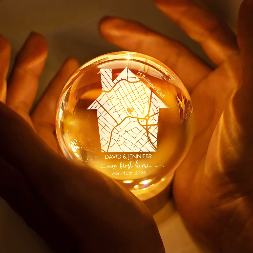 Location Map First Time Home - Personalized Crystal Globe Lamp - Image 4