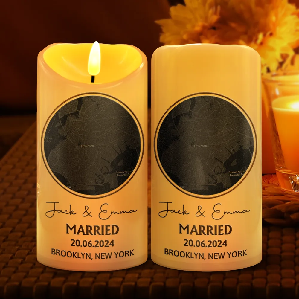 Location Map Married Engaged Couples - Personalized Flameless LED Candle - Image 2