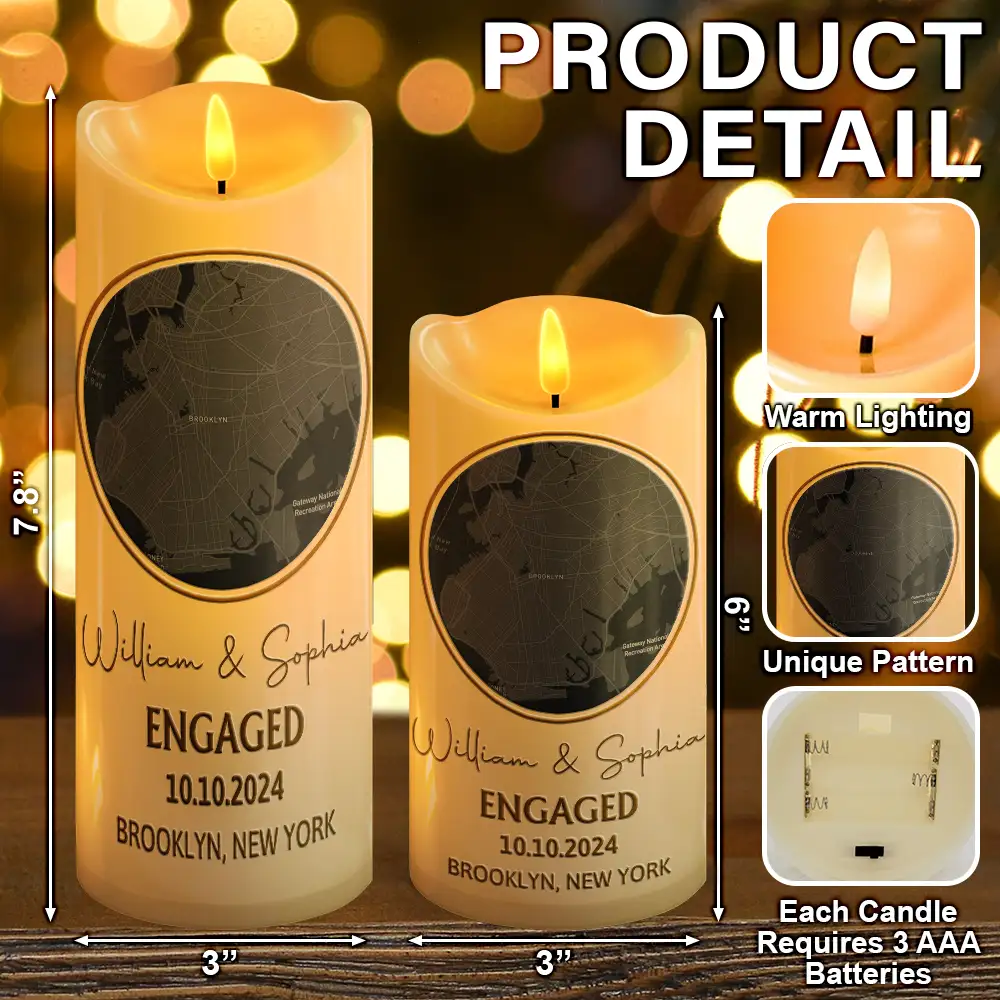 Location Map Married Engaged Couples - Personalized Flameless LED Candle - Image 5