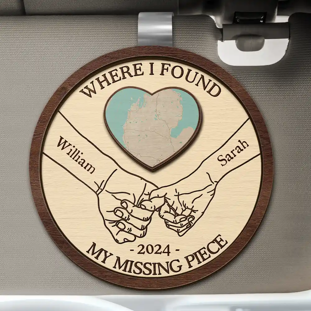 Location Map Where I Found My Missing Piece Couple Holding Hands - Personalized Custom Shaped Car Visor Clip