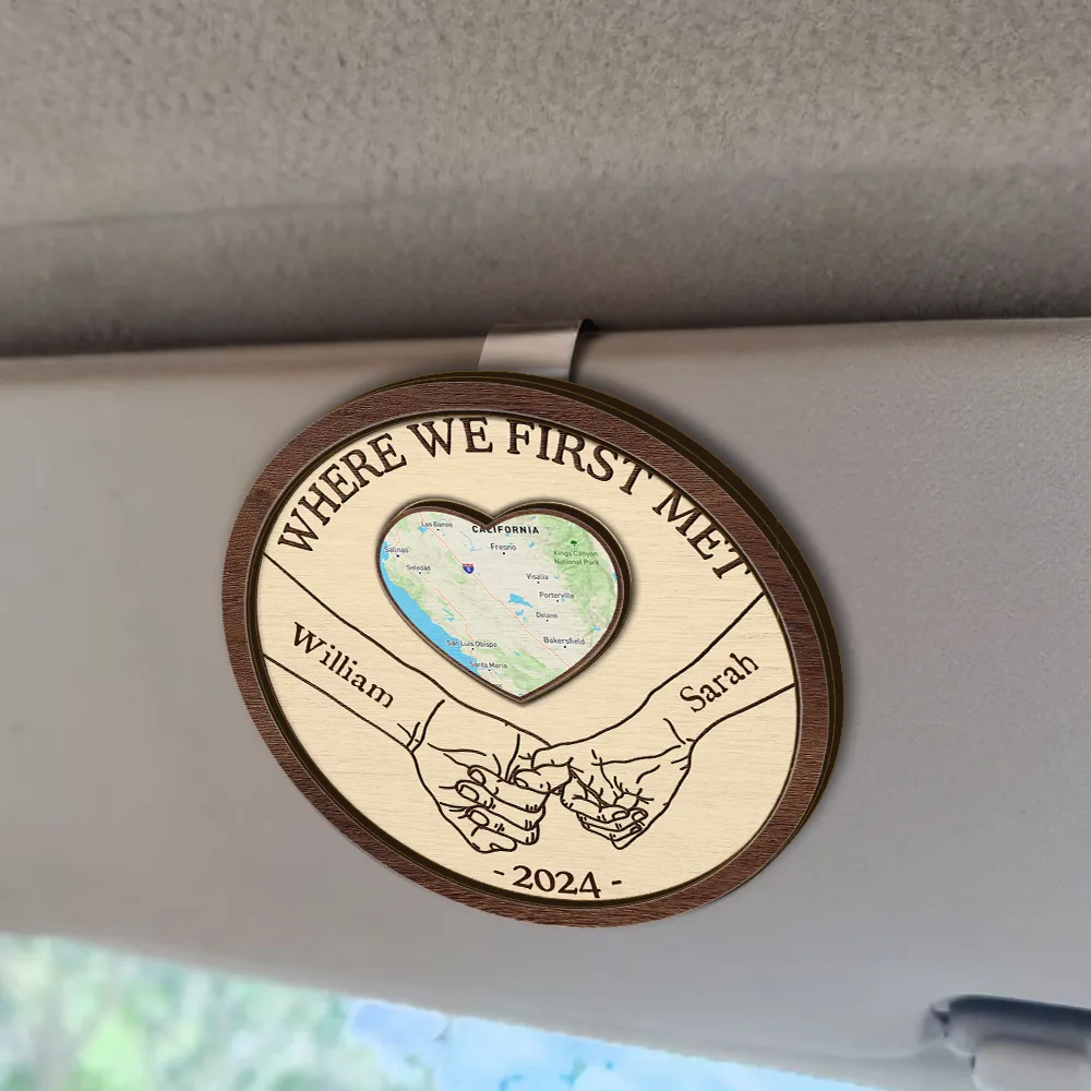 Location Map Where I Found My Missing Piece Couple Holding Hands - Personalized Custom Shaped Car Visor Clip - Image 2