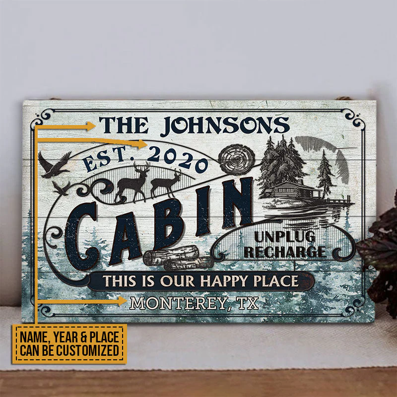 Log Cabin This Is Our Happy Place Custom Wood Rectangle Sign - Image 2