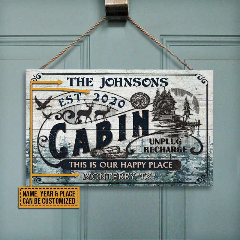 Log Cabin This Is Our Happy Place Custom Wood Rectangle Sign - Image 3