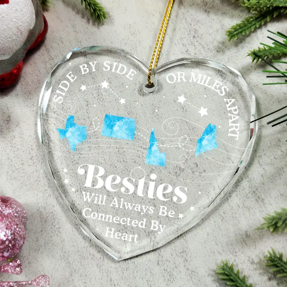 Long Distance Cousins Will Always Be Connected By Heart Family - Personalized Heart Shaped Glass Ornament - Image 4