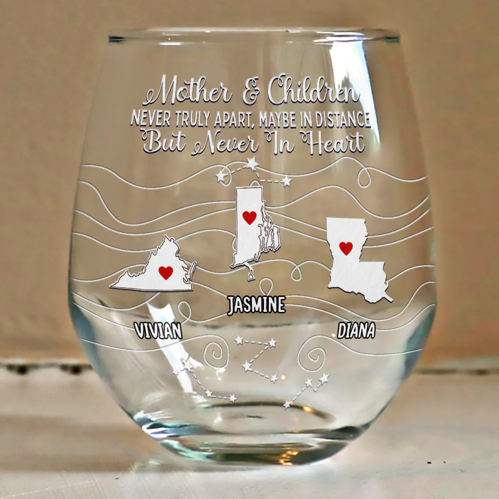 Long Distance Family Bestie Never Too Far To Drink - Personalized Stemless Wine Glass - Image 4