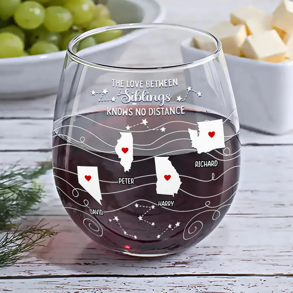 Long Distance Family Bestie Never Too Far To Drink - Personalized Stemless Wine Glass - Image 6
