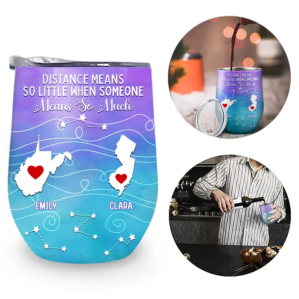 Long Distance Family Bestie Never Too Far To Drink - Personalized Wine Tumbler - Image 2