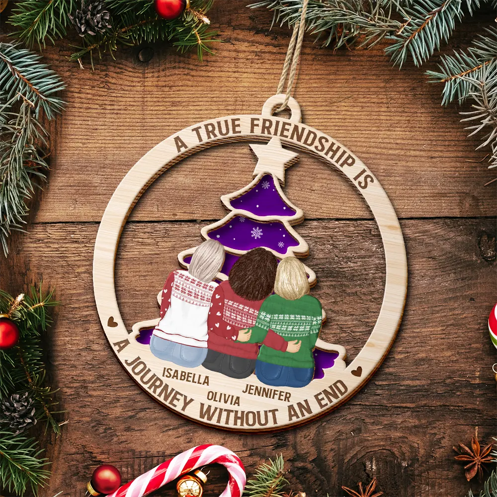 Long Distance Friends My Heart Stays With You - Personalized 2-Layered Wooden Ornament - Image 4