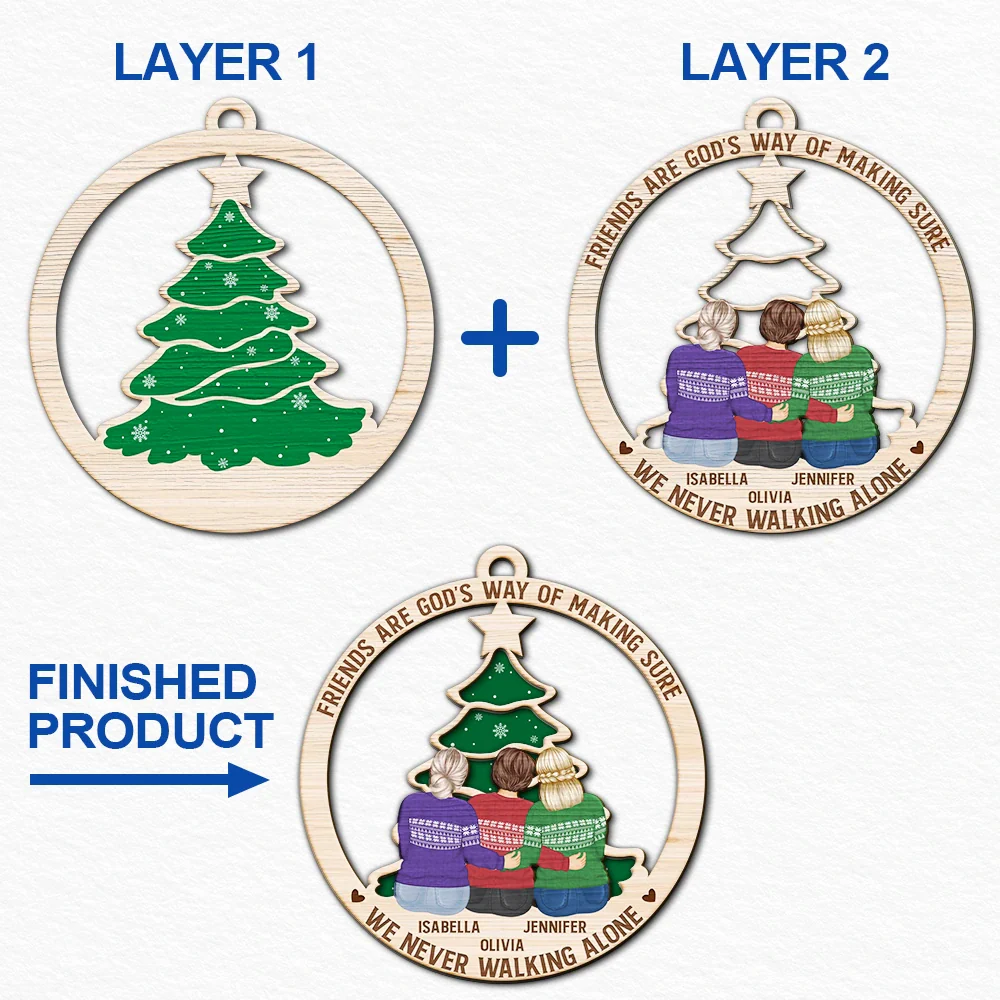 Long Distance Friends My Heart Stays With You - Personalized 2-Layered Wooden Ornament - Image 6