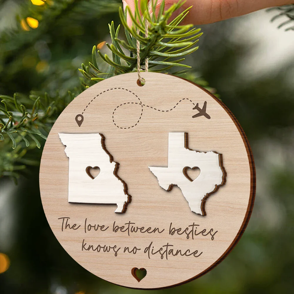 Long Distance Relationship Always Under The Same Sky - Personalized 2-Layered Wooden Ornament - Image 2