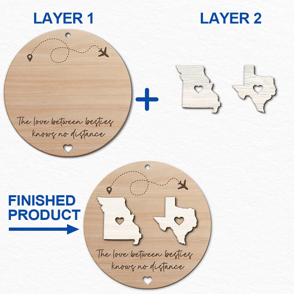 Long Distance Relationship Always Under The Same Sky - Personalized 2-Layered Wooden Ornament - Image 6