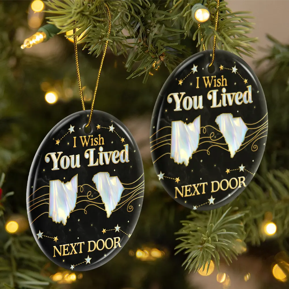 Long Distance The Miles Don't Matter 3D Nacre Effect - Personalized Circle Ceramic Ornament - Image 2