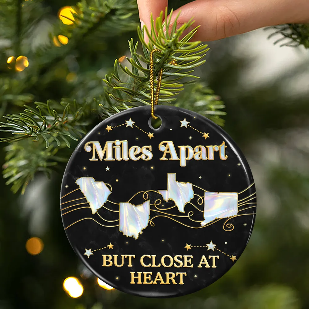 Long Distance The Miles Don't Matter 3D Nacre Effect - Personalized Circle Ceramic Ornament - Image 3