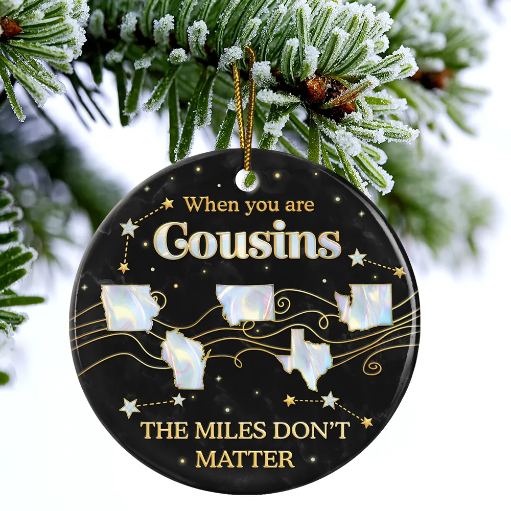 Long Distance The Miles Don't Matter 3D Nacre Effect - Personalized Circle Ceramic Ornament - Image 4