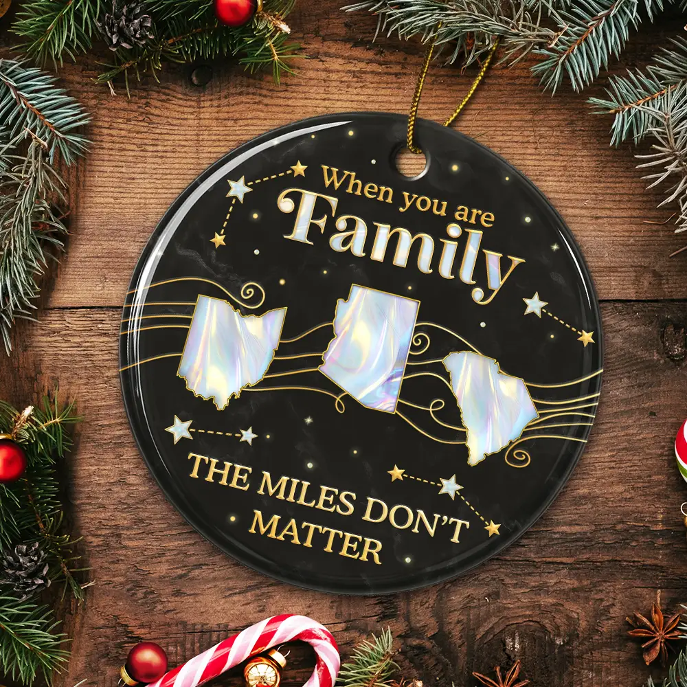 Long Distance The Miles Don't Matter 3D Nacre Effect - Personalized Circle Ceramic Ornament - Image 5
