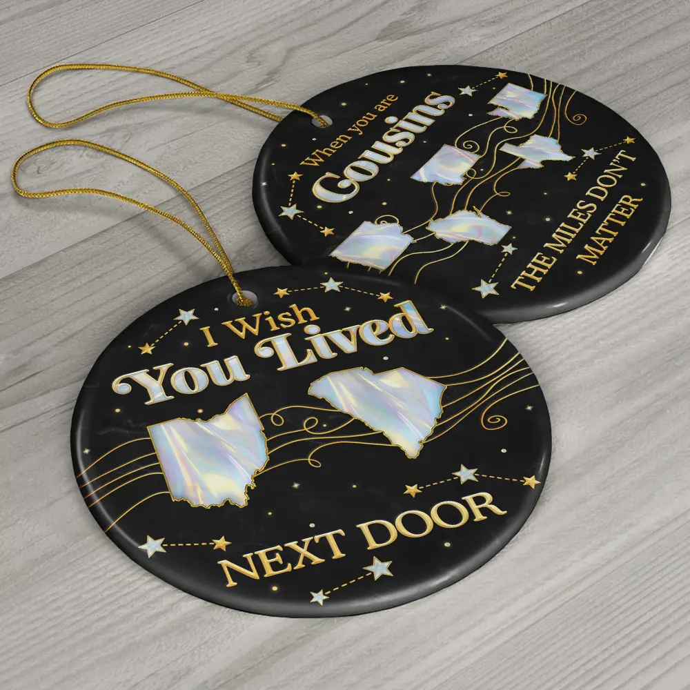 Long Distance The Miles Don't Matter 3D Nacre Effect - Personalized Circle Ceramic Ornament - Image 6