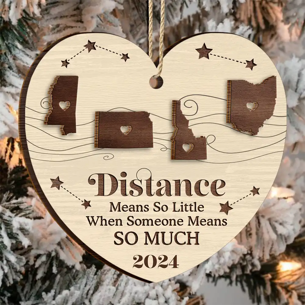 Long Distance The Miles Don't Matter Christmas - Personalized 2-Layered Wooden Ornament - Image 3