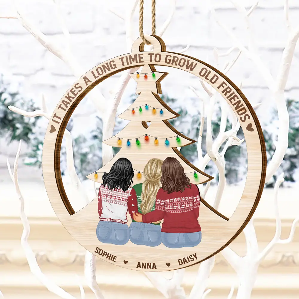 Long Time To Grow Old Friends - Personalized Wooden Cutout Ornament - Image 4