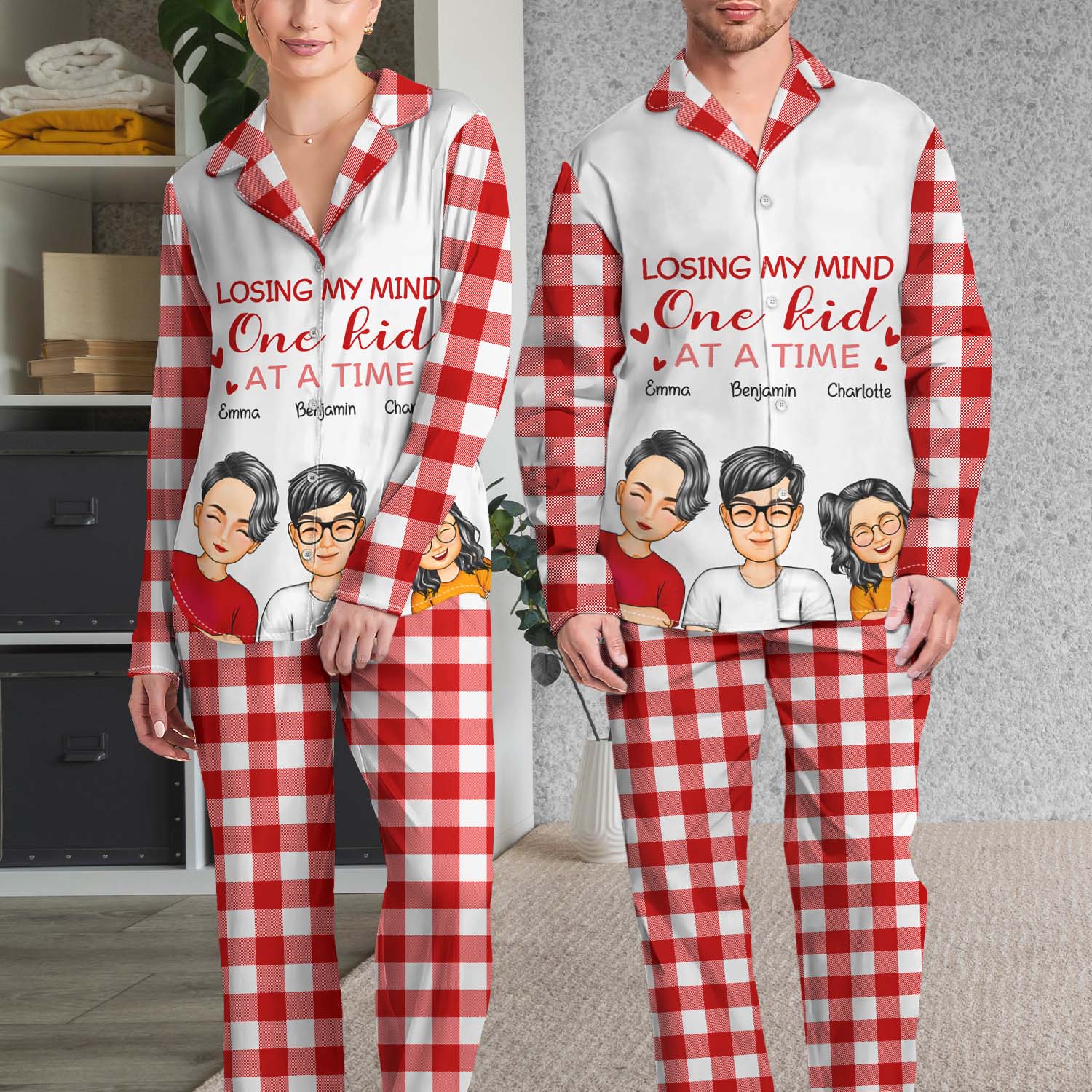 Losing My Mind One Kid At A Time - Anniversary, Birthday Gift For Spouse, Husband, Wife, Mom, Dad - Personalized Custom Long Pajamas Set - Image 3