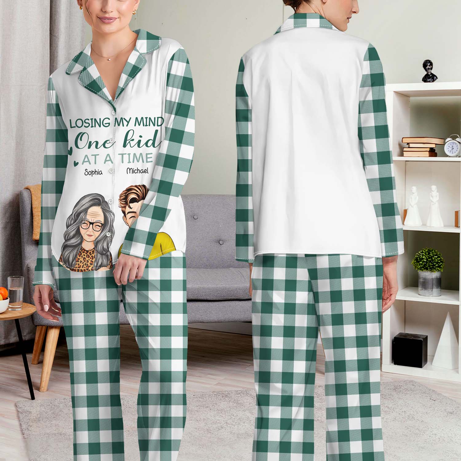 Losing My Mind One Kid At A Time - Anniversary, Birthday Gift For Spouse, Husband, Wife, Mom, Dad - Personalized Custom Long Pajamas Set - Image 4