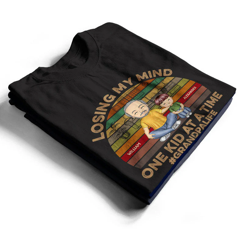 Losing My Mind One Kid At A Time - Father And Grandpa Gift - Personalized Custom T Shirt - Image 2