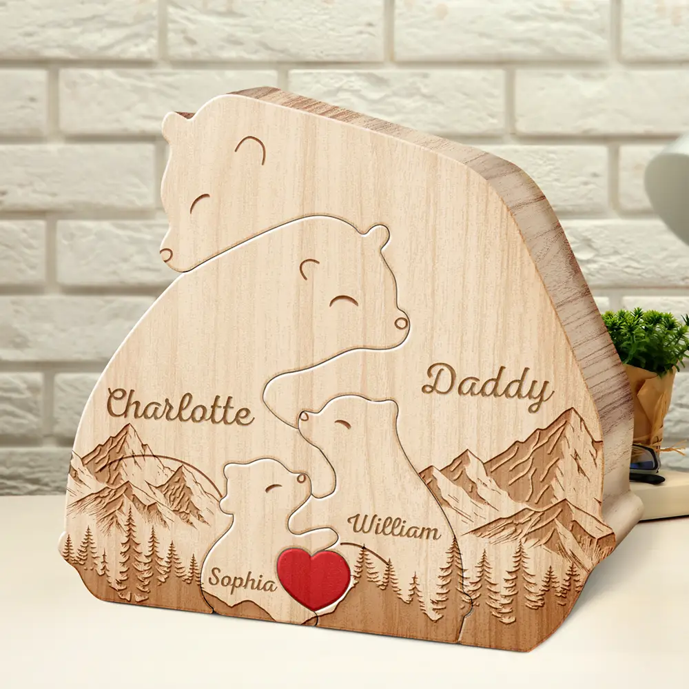 Love Bear Family - Gift For Mother, Father, Family - Personalized Custom Shaped Wooden Puzzle - Image 2