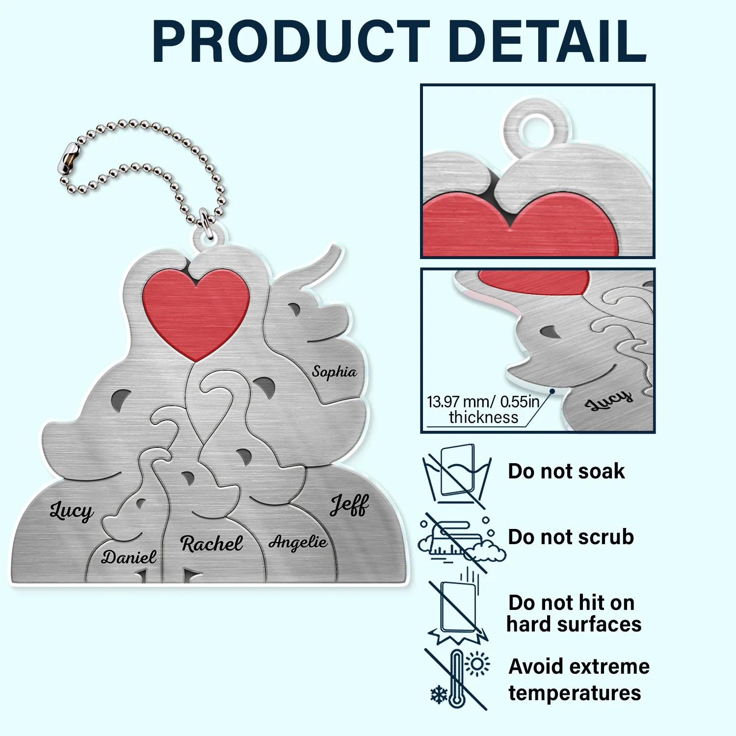Love Elephant Family - Gift For Mother, Father, Family - Personalized Acrylic Car Hanger - Image 6