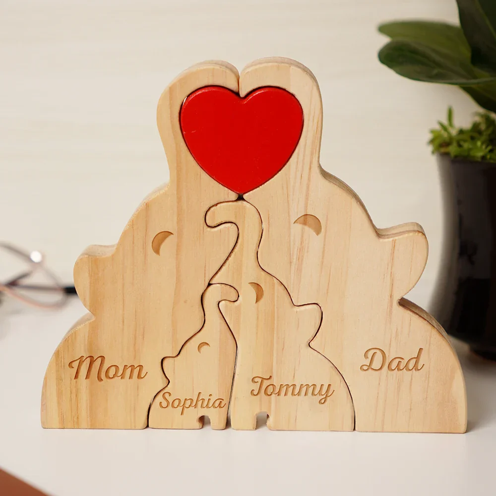 Love Elephant Family - Gift For Mother, Father, Family - Personalized Custom Shaped Wooden Puzzle - Image 3