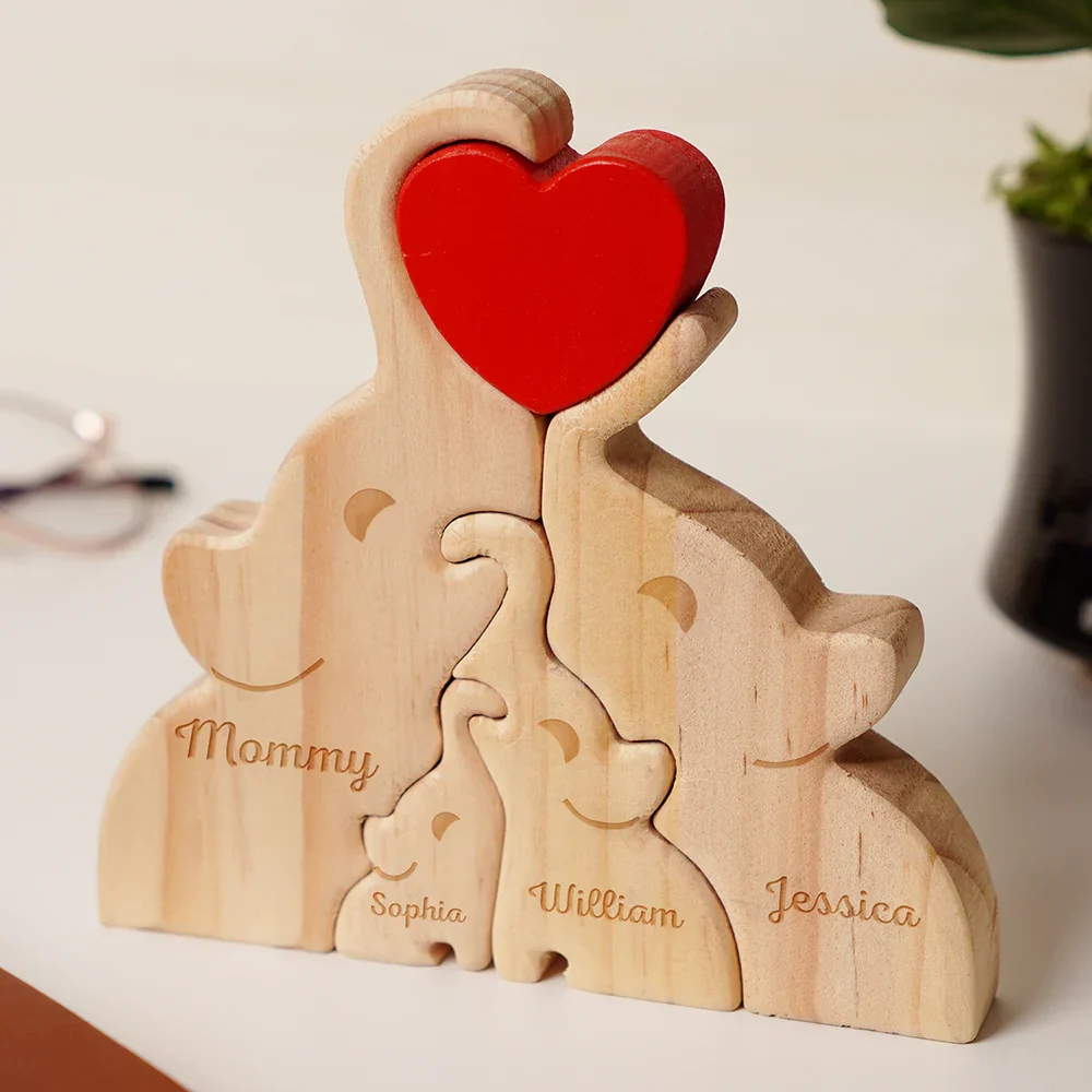 Love Elephant Family - Gift For Mother, Father, Family - Personalized Custom Shaped Wooden Puzzle - Image 4