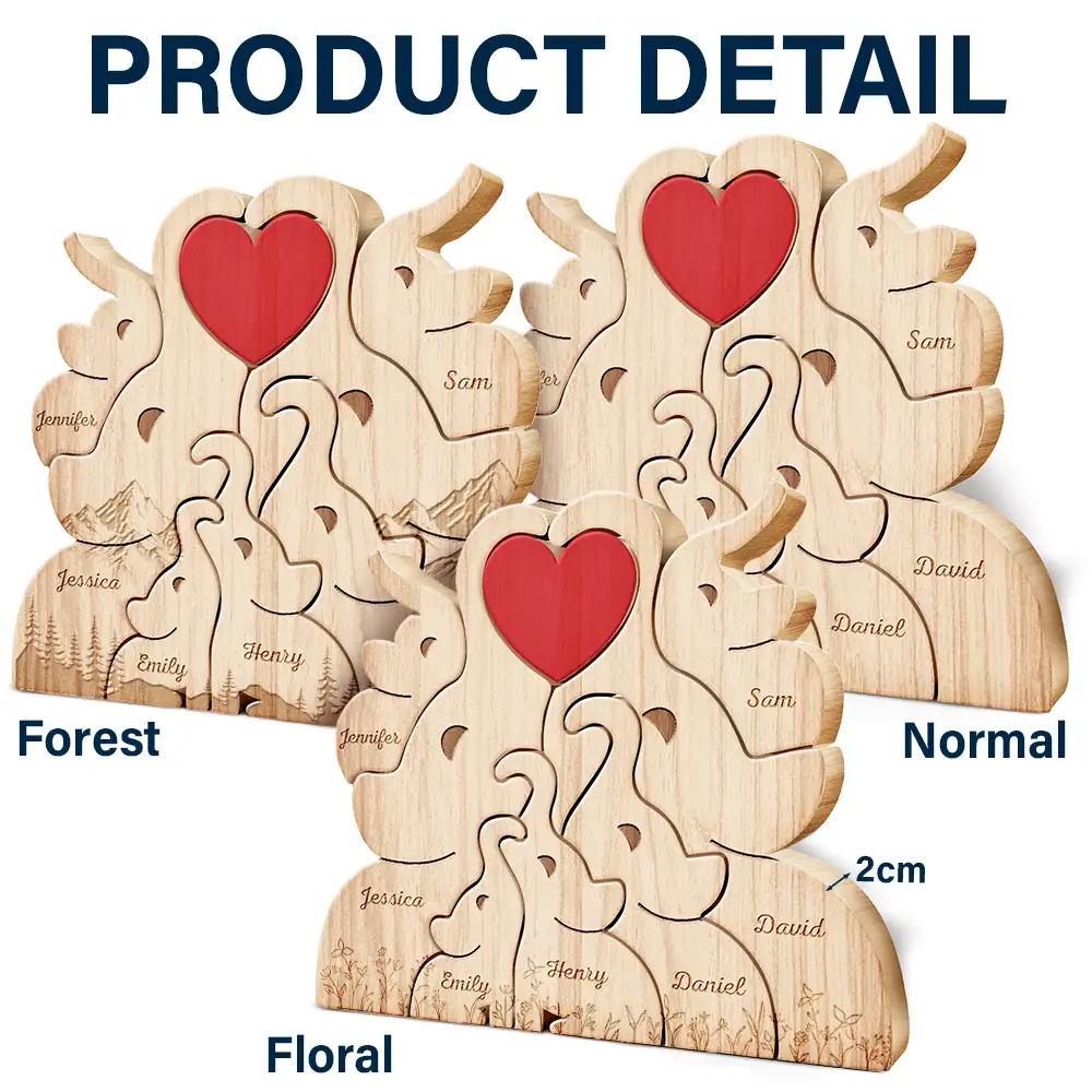 Love Elephant Family - Gift For Mother, Father, Family - Personalized Custom Shaped Wooden Puzzle - Image 6