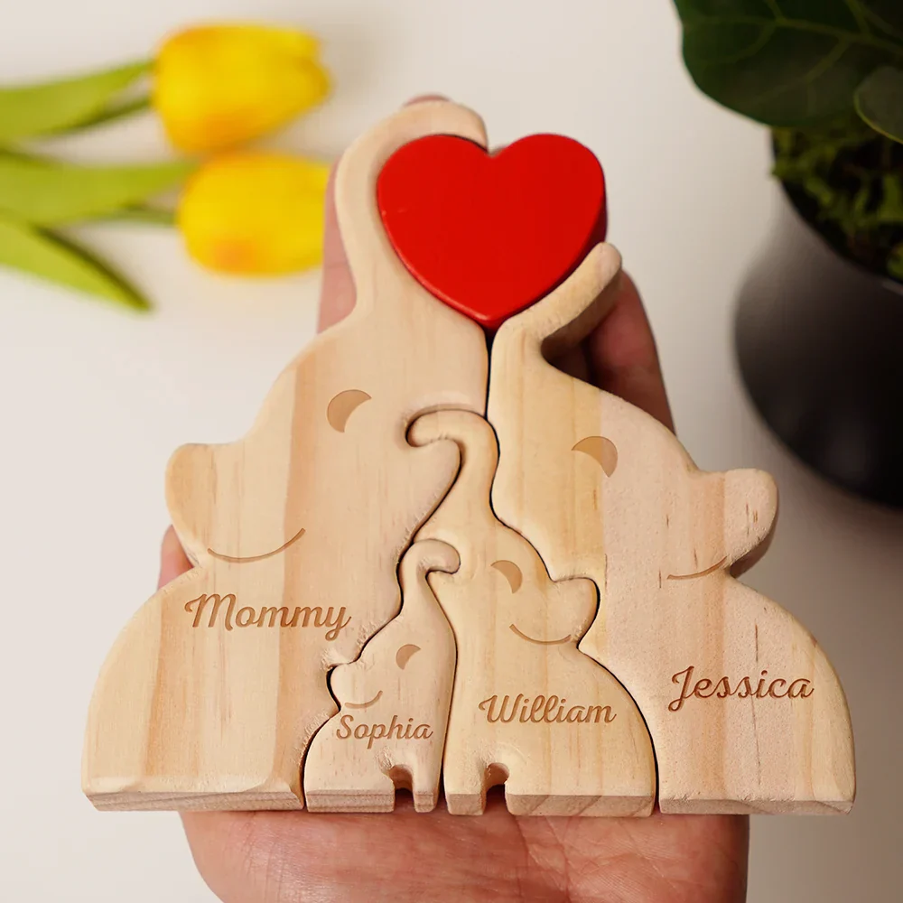 Love Elephant Family - Gift For Mother, Father, Family - Personalized Custom Shaped Wooden Puzzle - Image 7