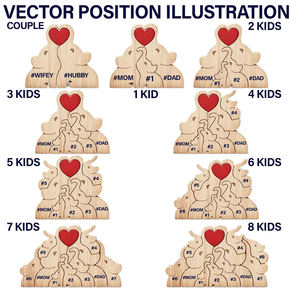 Love Elephant Family - Gift For Mother, Father, Family - Personalized Custom Shaped Wooden Puzzle - Image 9