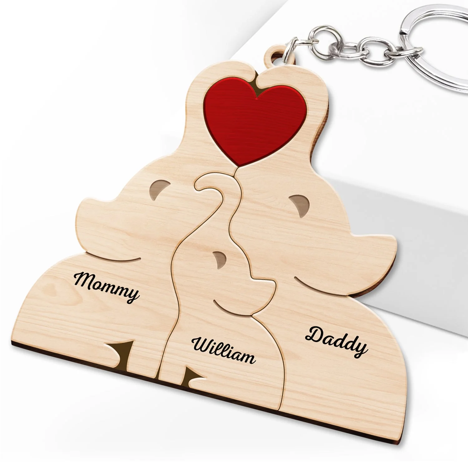 Love Elephant Family - Gift For Mother, Father, Family - Personalized Wooden Keychain - Image 3