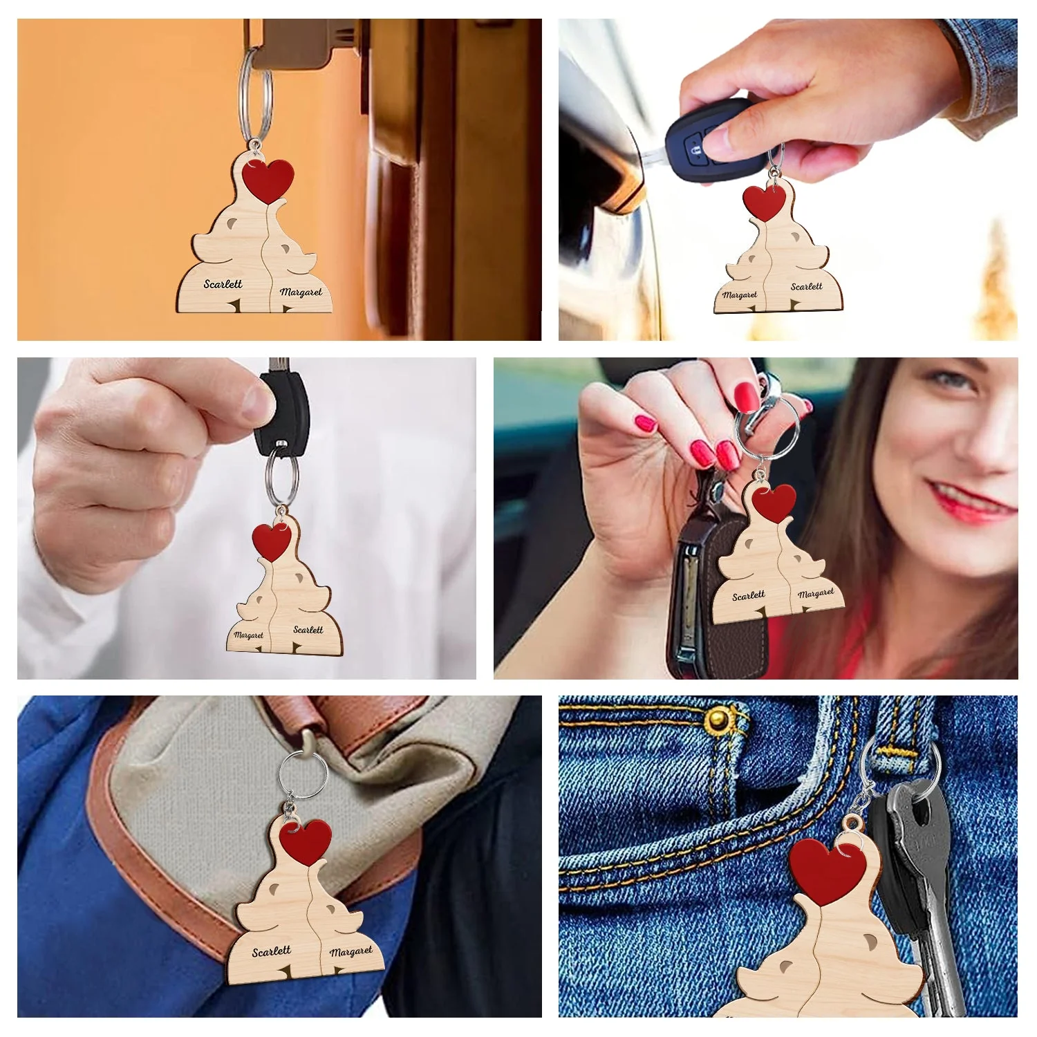Love Elephant Family - Gift For Mother, Father, Family - Personalized Wooden Keychain - Image 7