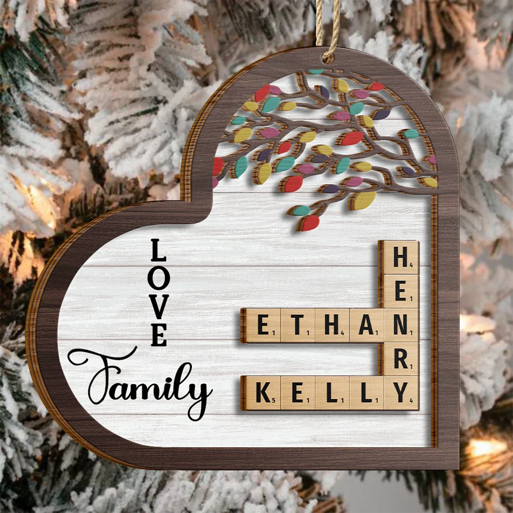 Love Family Crossword Scrabble - Personalized 2-Layered Wooden Ornament - Image 4